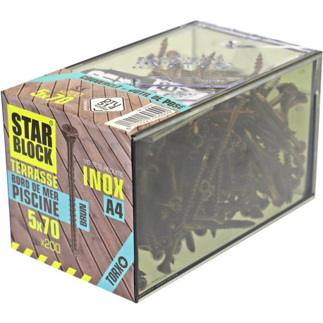 Vis terrasse Inox A4 - 5x70 - simple filet - boîte de 200 - STARBLOCK