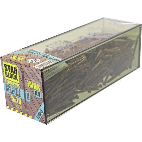 Vis terrasse Inox A4 - 5x70 - simple filet - boîte de 500 - STARBLOCK