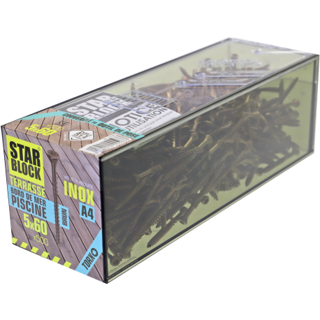 Vis terrasse Inox A4 - 5x60 - simple filet - boîte de 500 STARBLOCK
